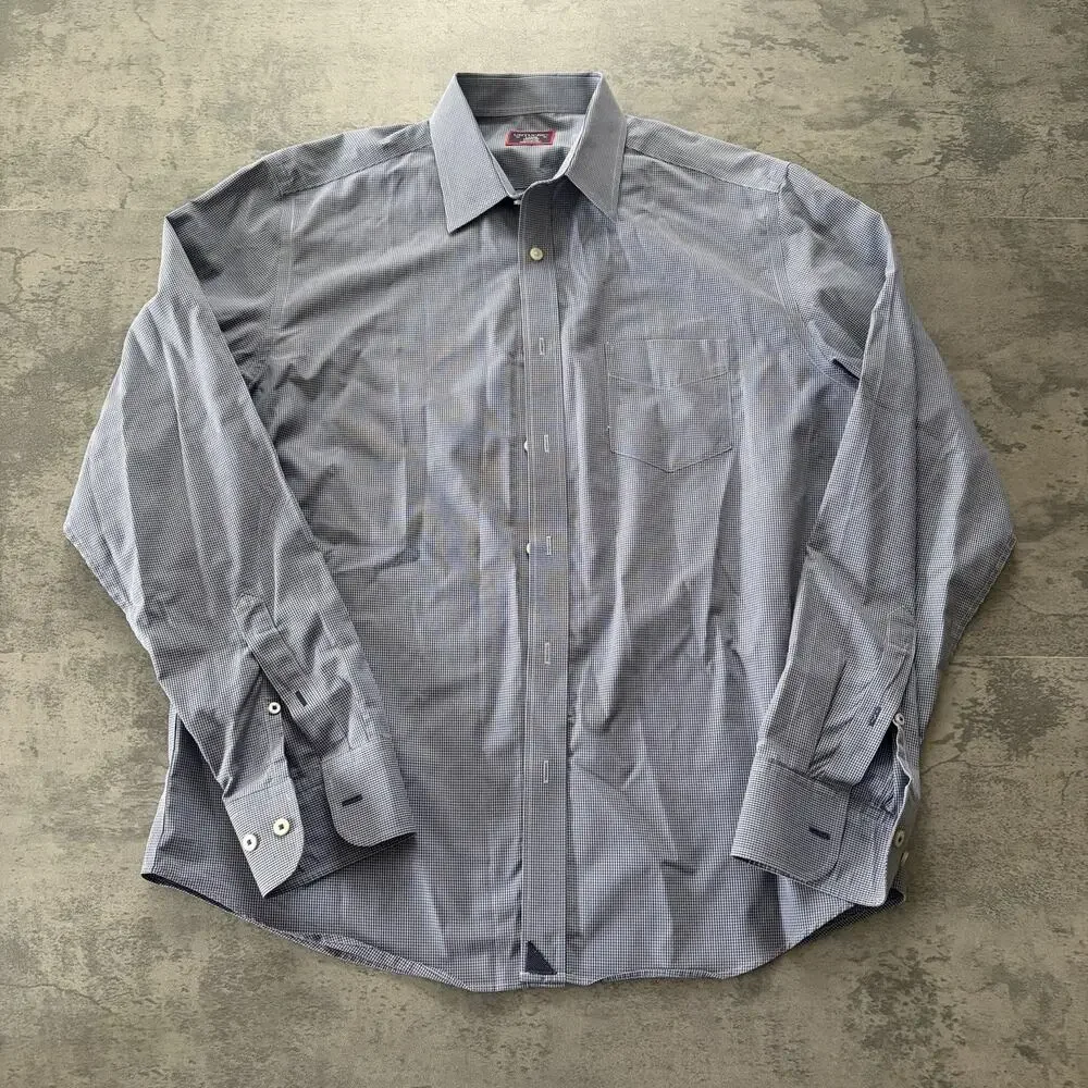 UNTUCKit Mens Large Blue White Gingham Wrinkle Free Button Down Shirt